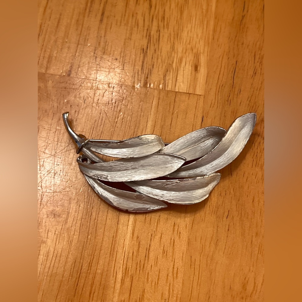 Vintage Kramer Silver Leaf Brooch 3 inch minimalist signed